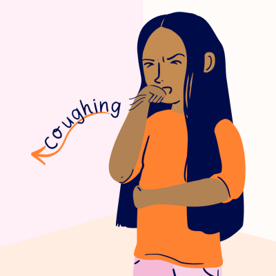 Hodgkin lymphoma symptom illustration, coughing.