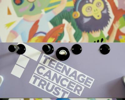 A closeup of a table football table at the Bristol Haematology and Oncology Centre