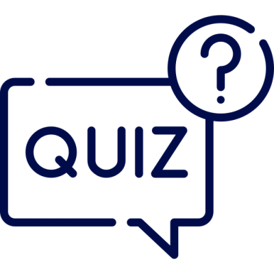 Icon showing a speech bubble which says quiz