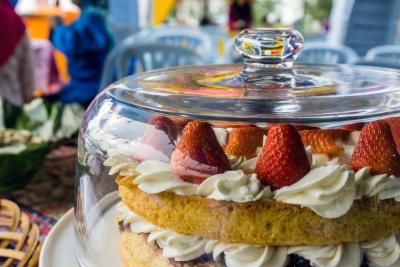 A cake being sold at a bake sale to raise money for Teenage Cancer Trust