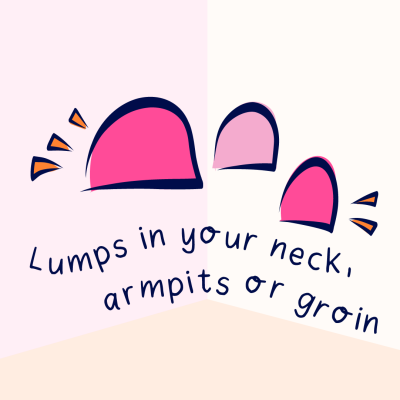 Hodgkin lymphoma symptom illustration, lumps in your neck, armpits or groin.