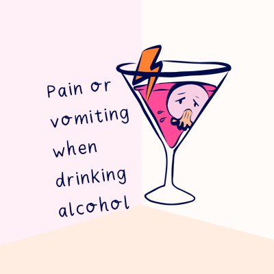 Hodgkin lymphoma symptom illustration, pain or vomiting when you drink alcohol