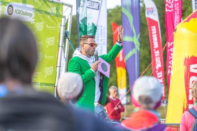 Challenge participants are given an event briefing at the start line