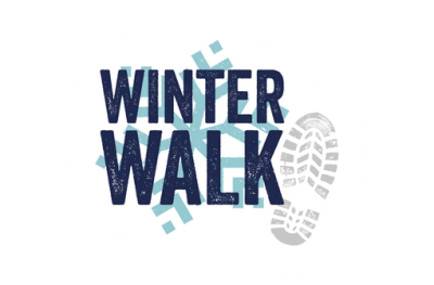 Winter Walk logo with footprint and snowflake