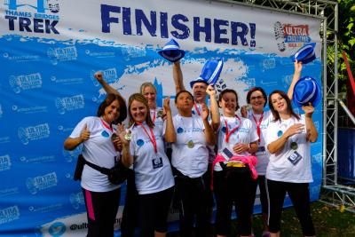 Participants celebrate at the finish line