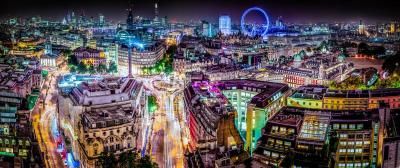 View of London at night from above