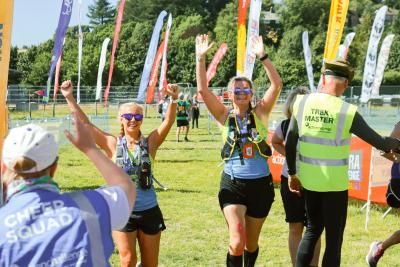 Participants celebrate at the finish line